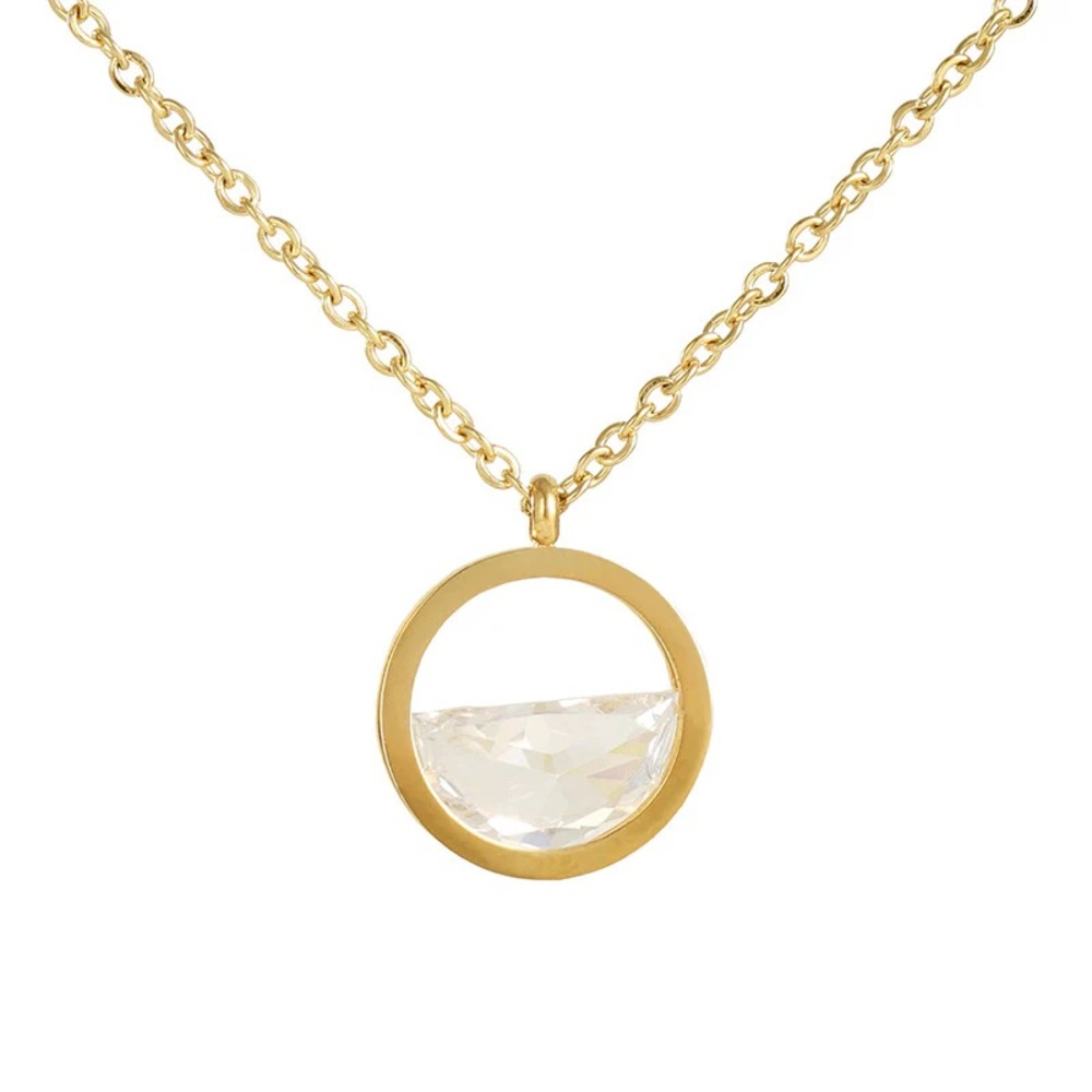 18K Gold Plated Abstract Design*Artsy*Cubic Zirconia*Round Pendant*Waterproof*ZX - Picture 5 of 5